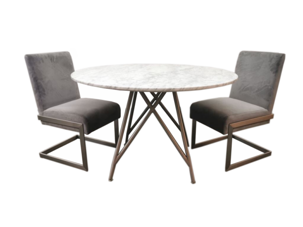 CORAL kerek étkezőasztal márványból és szálcsiszolt rozsdamentes acélból