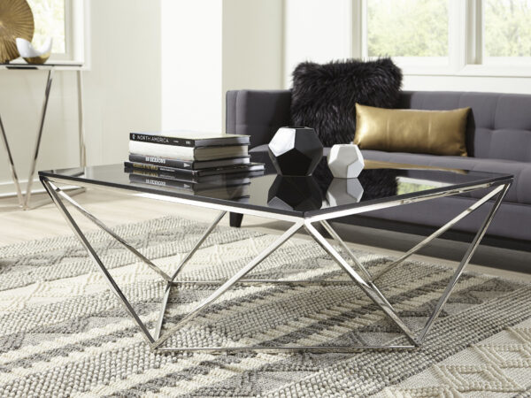 ARIA füstölt üveg és polírozott rozsdamentes acél dohányzóasztal